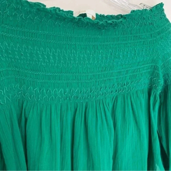 Maje LAFYR Top Blouse Green Long Sleeve Smocked  Off Shoulder M - Picture 13 of 16